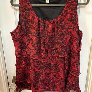 DressBarn Sleeveless Women's Red and Black Blouse w/Ruffles-XL